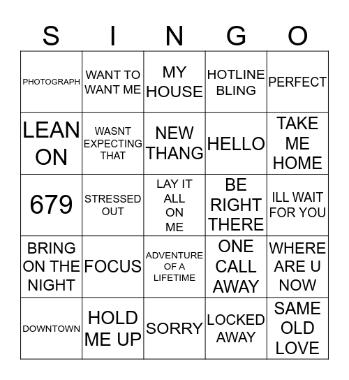 246 INTERNATIONAL TOP HITS Bingo Card