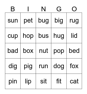CVC BINGO Card