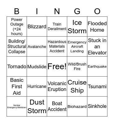 Disaster Preparedness Bingo Card