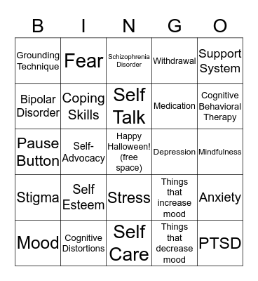 Mental Health Halloween Bingo Card