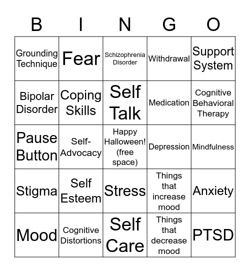 Mental Health Halloween Bingo Card