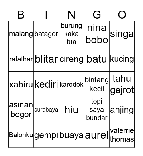 R E T T A Bingo Card