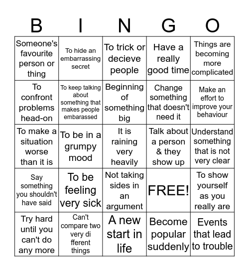 Figurative Language - Idioms Bingo Card