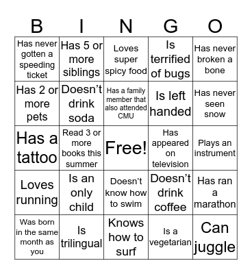 Find someone who... Bingo Card