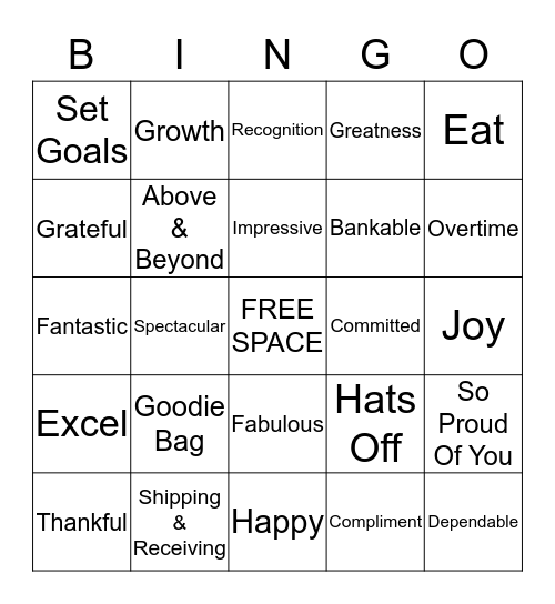Employee Appreciation Bingo Card