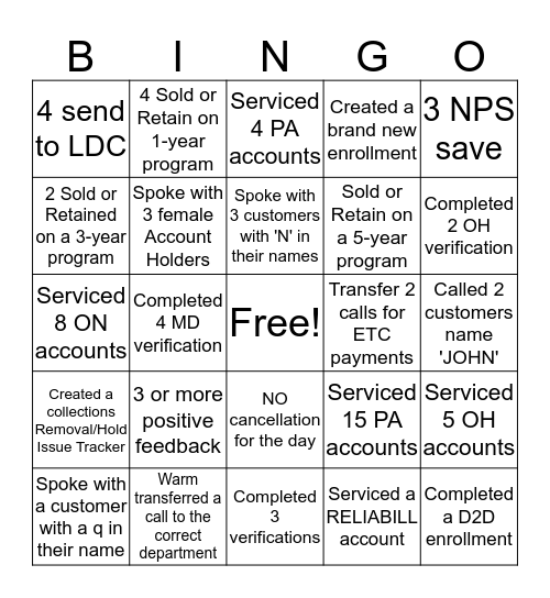 HT Bingo Card