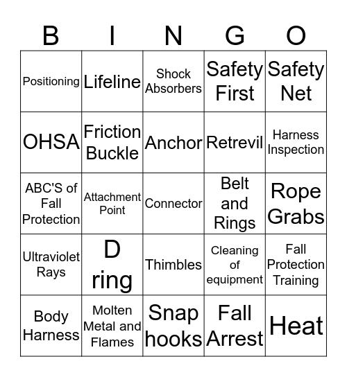 FALL PREVENTION Bingo Card