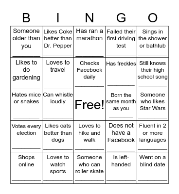 Get To Know You BINGO Card
