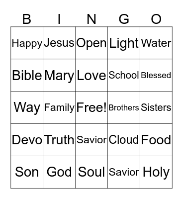 Youth Devo Bingo Card