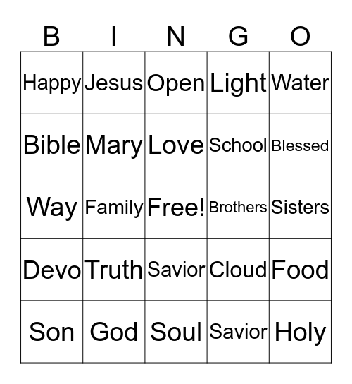 Youth Devo Bingo Card