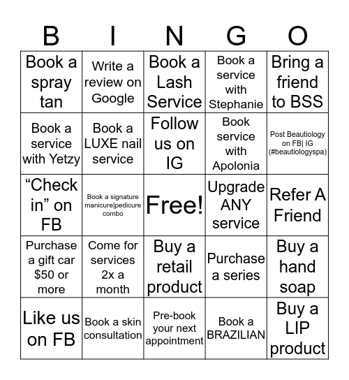 Beautiology BINGO Board Bingo Card
