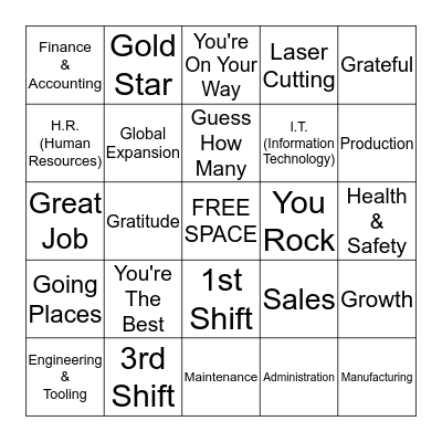 Employee Appreciation Bingo Card