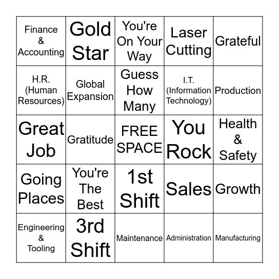 Employee Appreciation Bingo Card