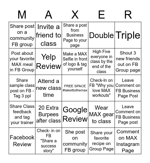 MAX Bingo Card