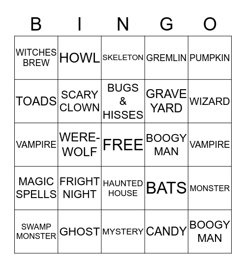 SCARE-O-RAMA BINGO Card