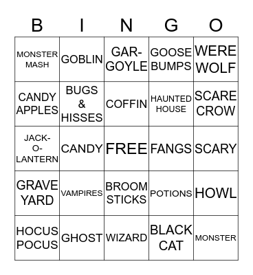 SCARE-O-RAMA BINGO! Bingo Card