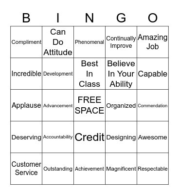 Employee Appreciation Bingo Card