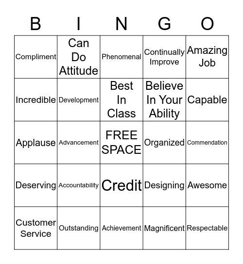 Employee Appreciation Bingo Card