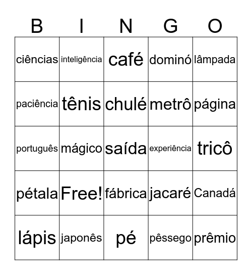 Acentos Bingo Card