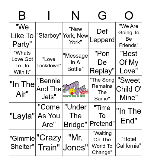 Jimmy Geez Music Bingo Card