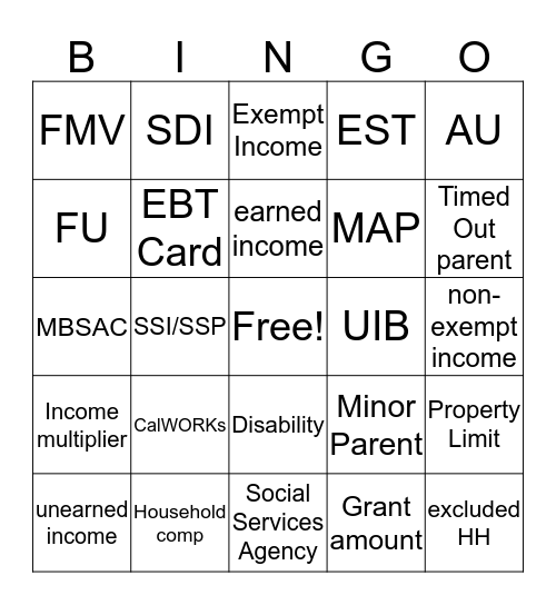 CalWORKS Bingo Card