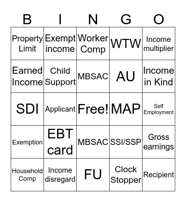 CalWORKS Bingo Card