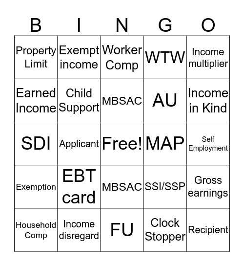 CalWORKS Bingo Card