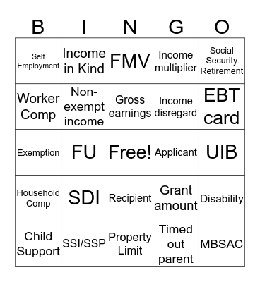 CalWORKS Bingo Card