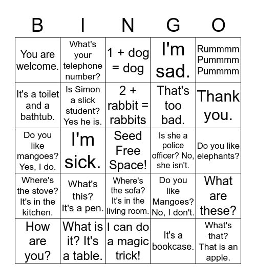 Seed Summer Camp: Vocabulary  Bingo Card