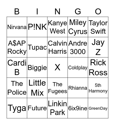 Artist Bingo Card