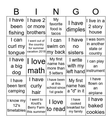 School Days Bingo Card