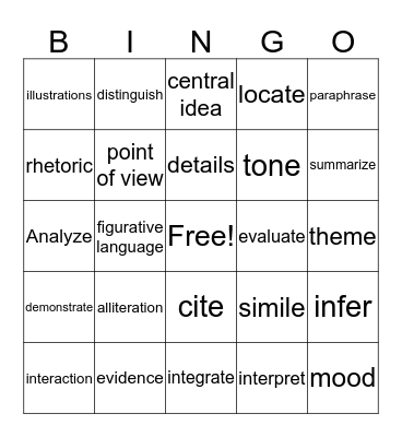 Vocabulary Bingo Card