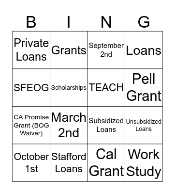 FAFSA BINGO Card