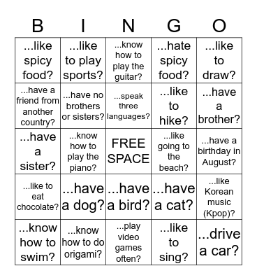 "DO YOU..." ICEBREAKER BINGO! Bingo Card