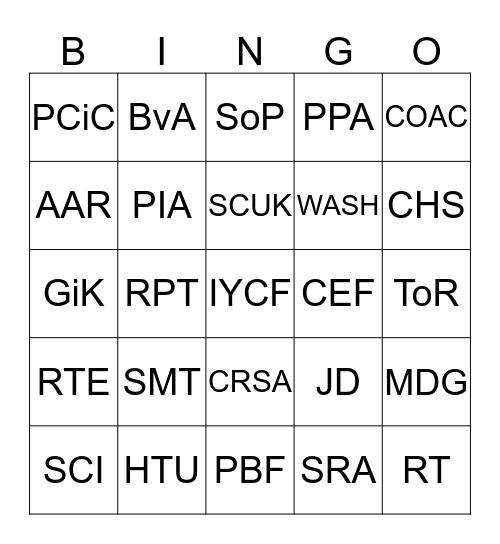Acronym Free Day Bingo Card
