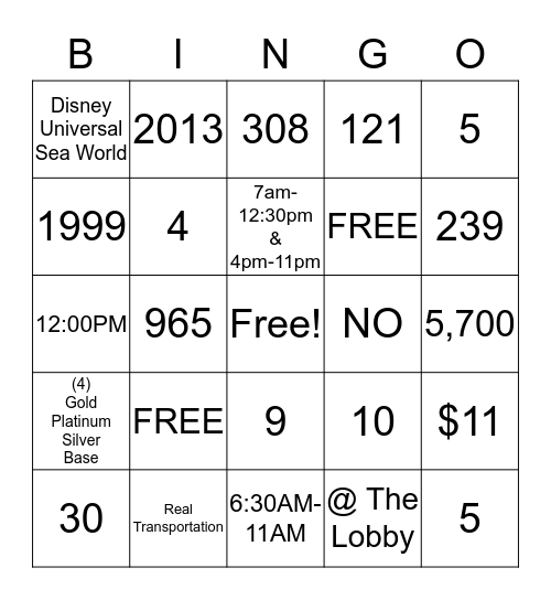 Courtyard BINGO Card