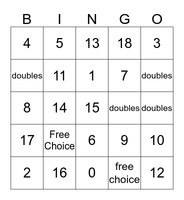 Doubles Addition Strategy    Bingo Card