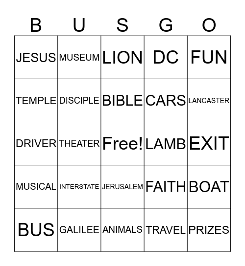 BUS BINGO Card