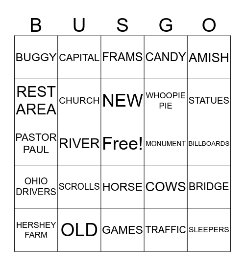 BUS BINGO 2 Bingo Card