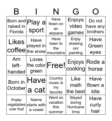 WELCOME Bingo Card