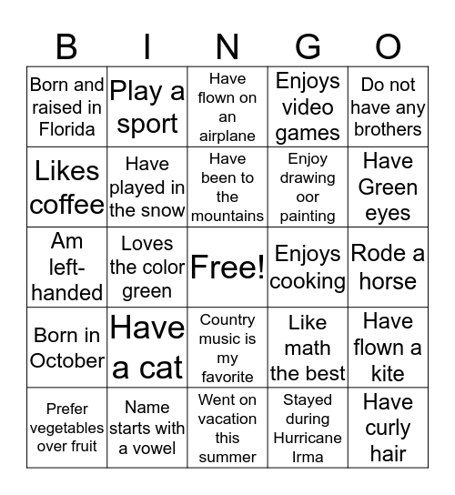 WELCOME Bingo Card
