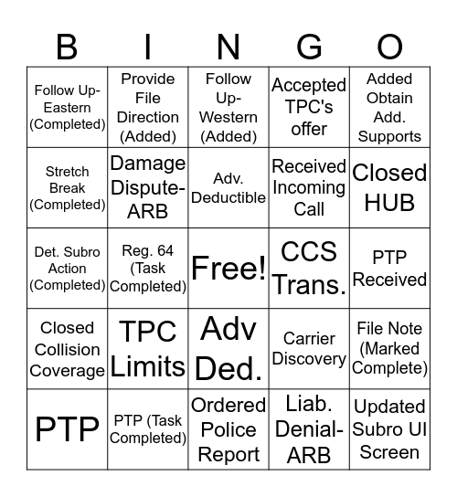 Trainer Dave's Bingo Card