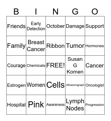 "Think Pink" Bingo Card