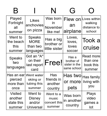 Welcome BINGO Card