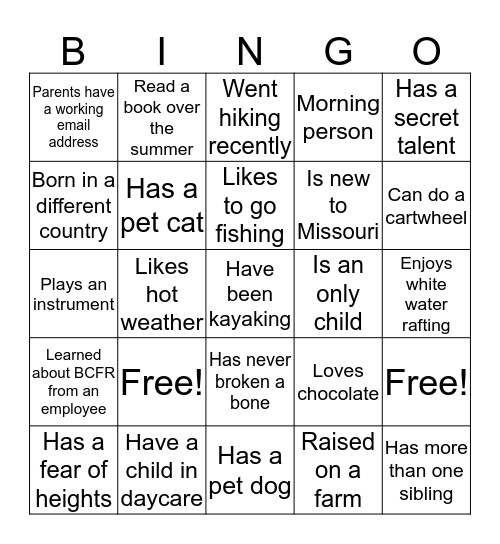 MEET AND GREET BINGO Card