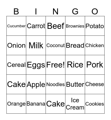 Food Bingo Card