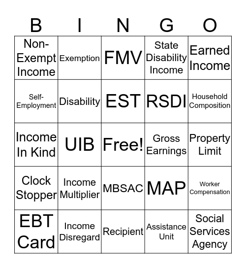 CalWorks Bingo Card