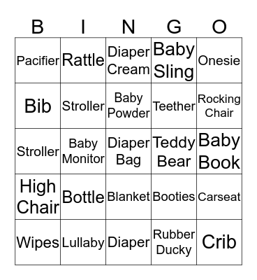 Baby Shower Bingo Card