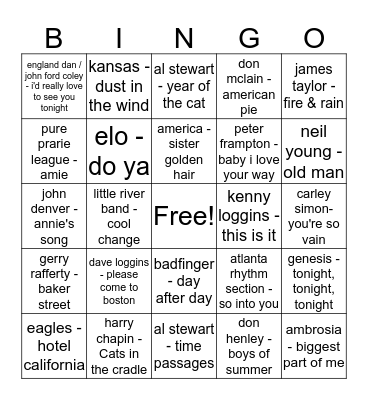 Stillwater Soft Rock Bingo Card
