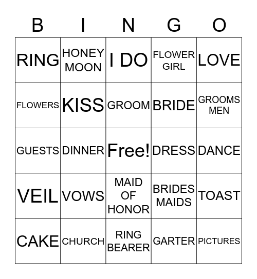 WEDDING BINGO  Bingo Card